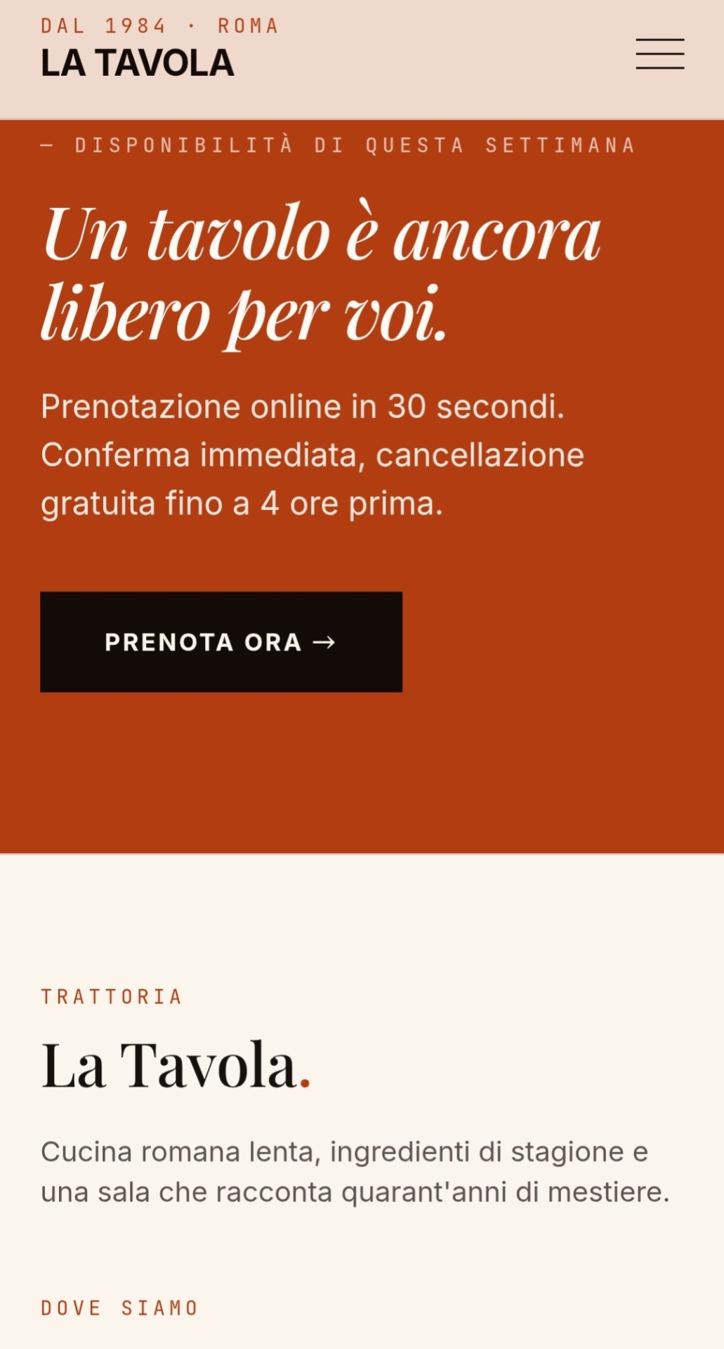 Trattoria La Tavola — Sezione prenotazioni
