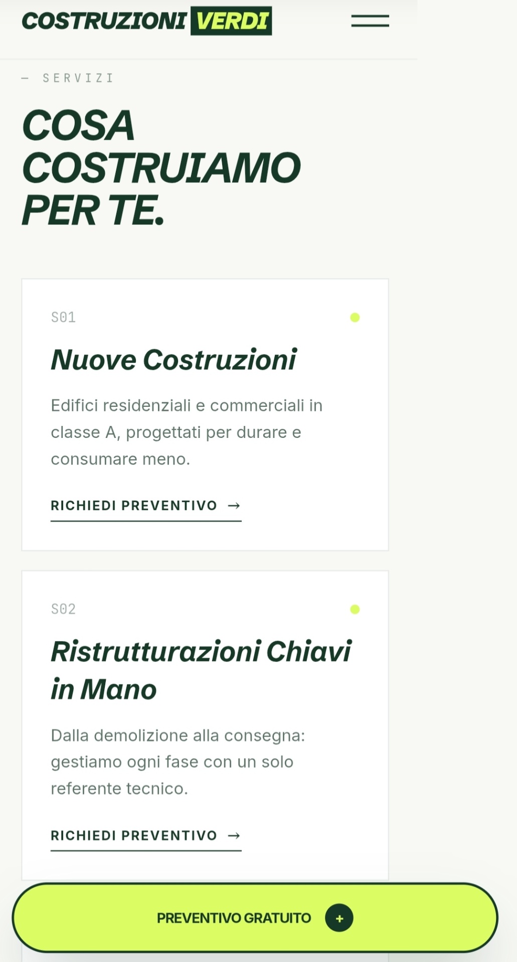 Costruzioni Verdi — Servizi numerati