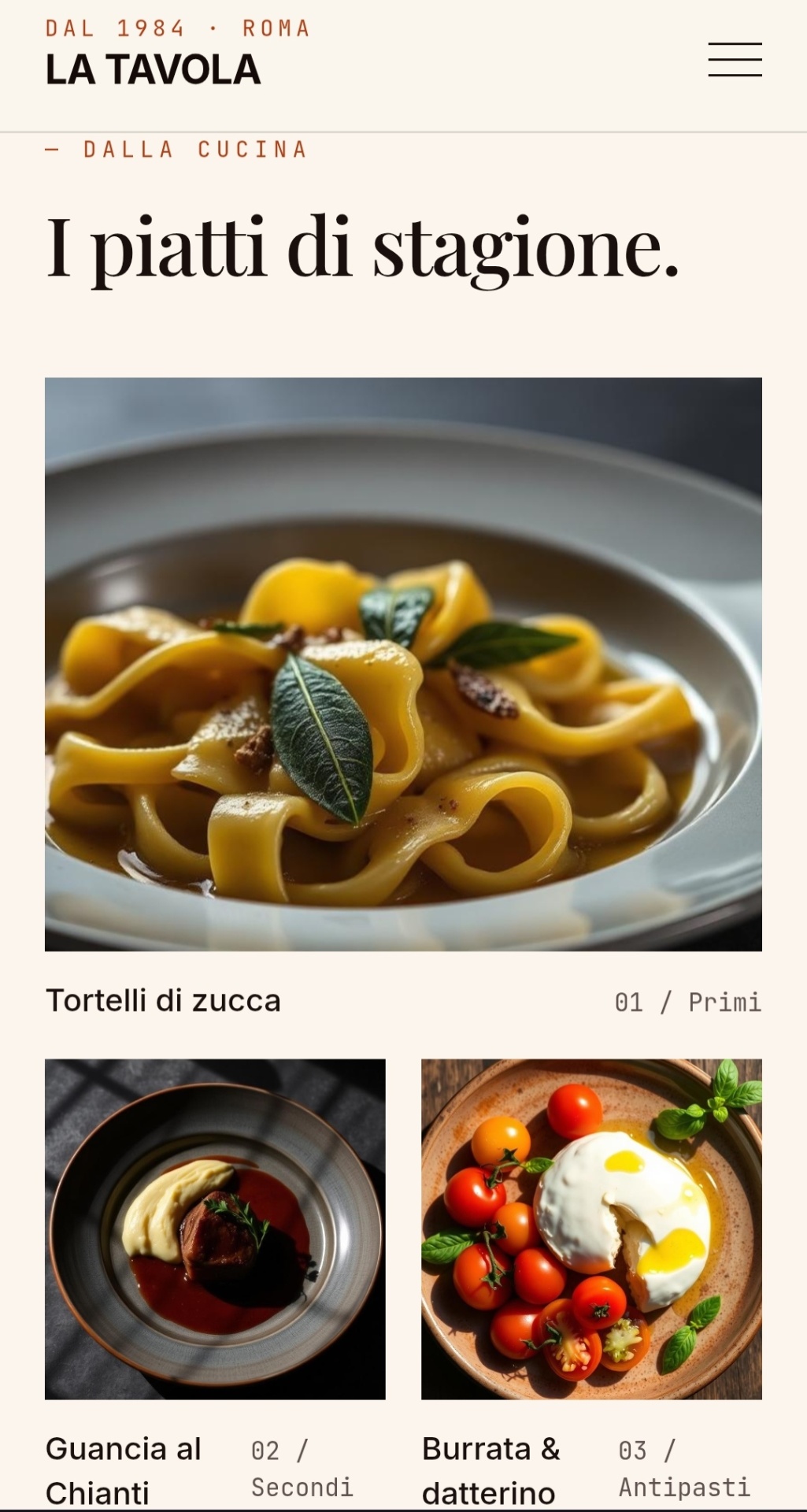 Trattoria La Tavola — Menù di stagione