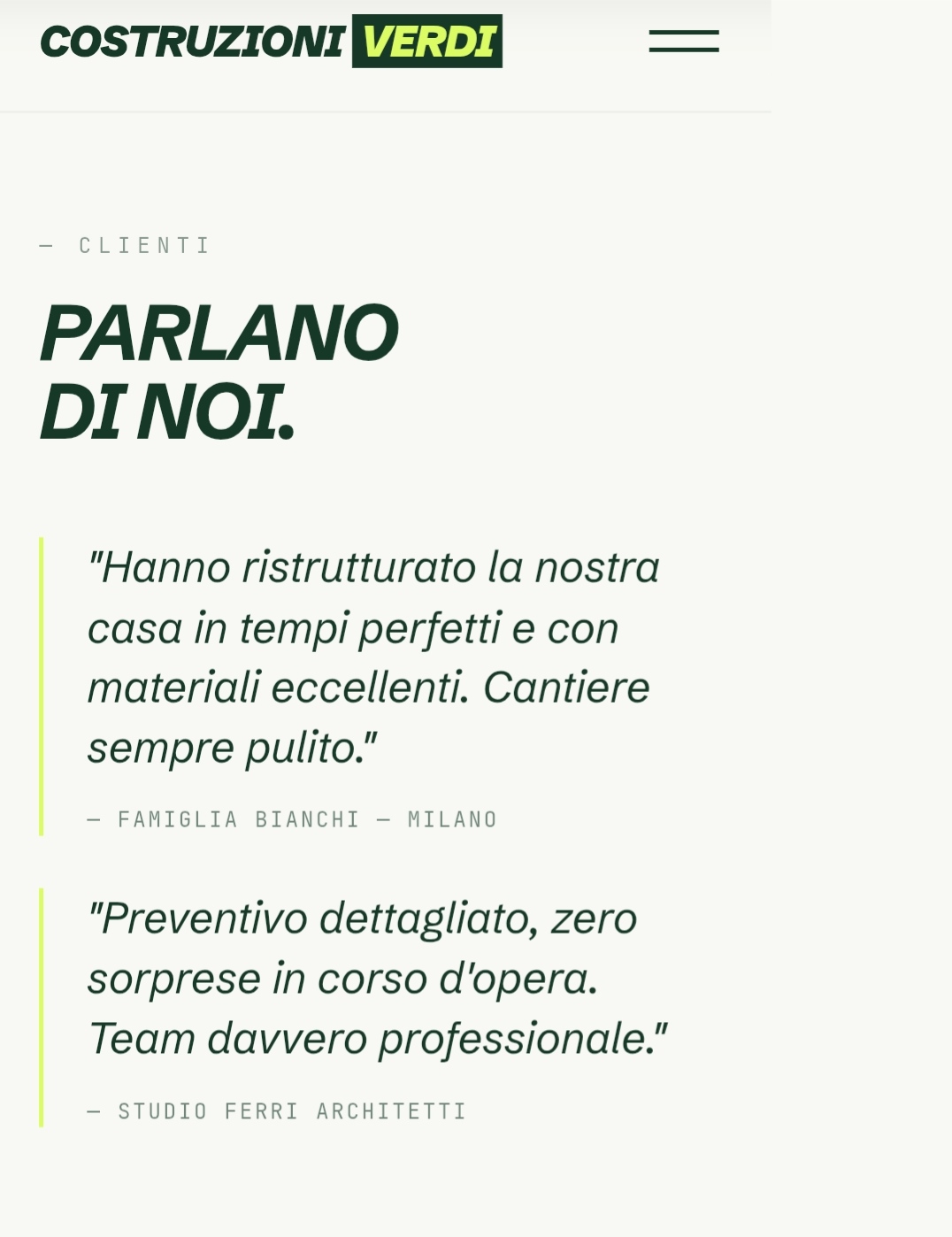 Costruzioni Verdi — Testimonianze clienti